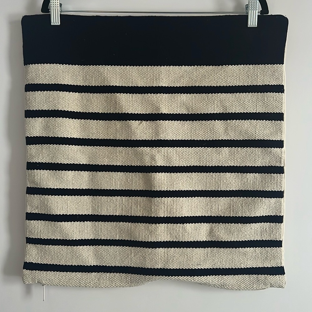 CB2 Navy & Cream Striped Cotton Pillow Cover | 20x20 | Modern Decor